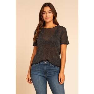 SEEK The Label Sheer Sparkly Crop Top Small Shimmer Black Festival Whimsigoth